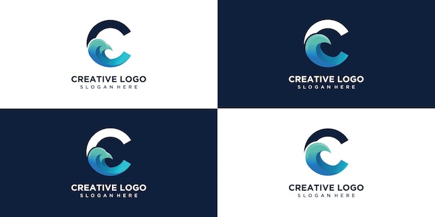 Modèle De Logo C Avec Vagues De L'océan