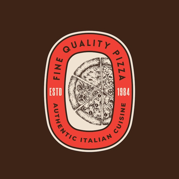 Vecteur modèle de logo vectoriel de la cuisine italienne pizza dessinée à la main emblème de nourriture méditerranéenne traditionnelle