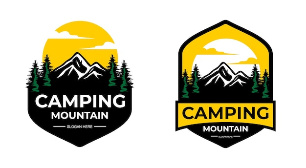 modèle de logo vectoriel de montagne de camping