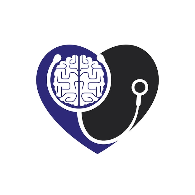 Modèle de logo vectoriel de soins du cerveau Stéthoscope et conception du logo de l'icône du cerveau humain