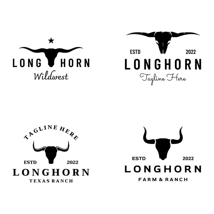 Modèle de logo vintage vache taureau longhorn et buffle pour badges restauration entreprise