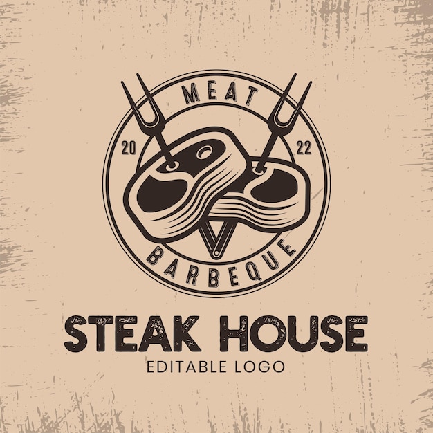 Vecteur modèle de logo vintage viande steak house. concept rétro de logo de fourchette de viande.