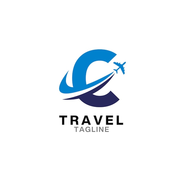 Modèle De Logo De Voyage De La Lettre C Avec Le Symbole De L'avion