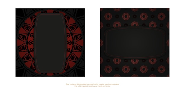 Modèle Luxueux Pour Les Cartes Postales De Conception D'impression En Couleur Noire Avec Des Ornements Grecs Rouges. Préparer Une Invitation Avec Une Place Pour Votre Texte Et Vos Motifs Abstraits.