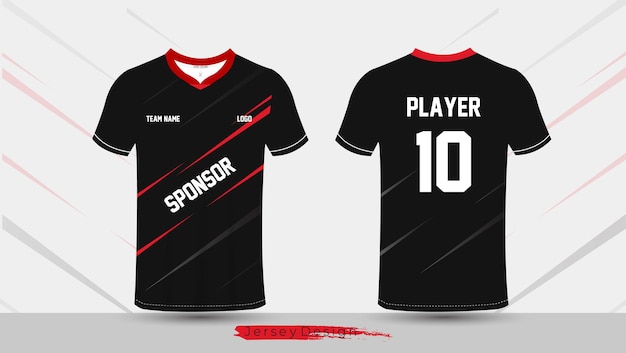 Modèle De Maillot De Football Design De T-shirt Sportif En Rouge Et Noir
