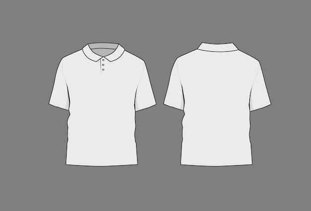 Modèle de maillot de polo blanc de base vue avant et arrière modèle d'impression textile en blanc pour tissu de mode
