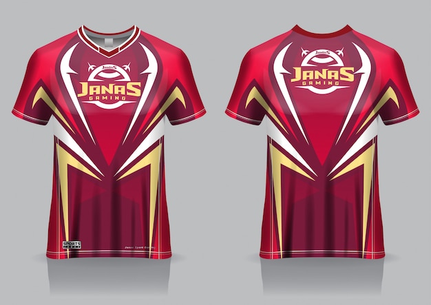 Modèle de maillot de t-shirt de jeu Esport, vue avant et arrière uniforme