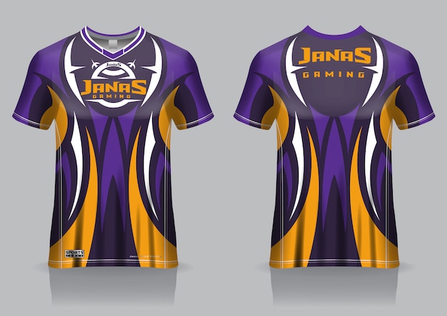 Modèle de maillot de t-shirt de jeu Esport, vue avant et arrière uniforme