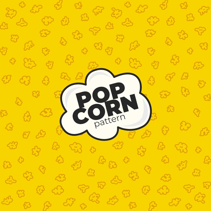 Vecteur modèle de maïs soufflé pour l'emballage des collations. motif de flocons moelleux de pop-corn. motif de fond de pop-corn.