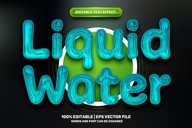 Vecteur modèle de maquette de logo 3d bleu eau liquide nature texte modifiable style d'effet
