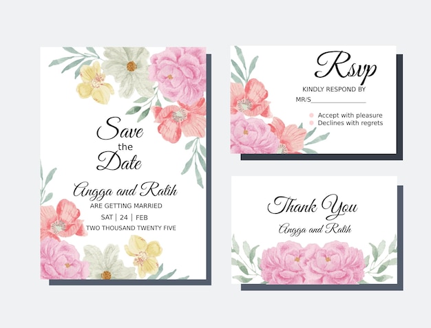 Modèle De Mariage Fleur Aquarelle Pivoine