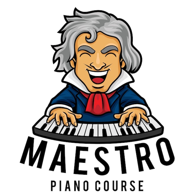 Vecteur modèle de mascotte de logo de cours de piano