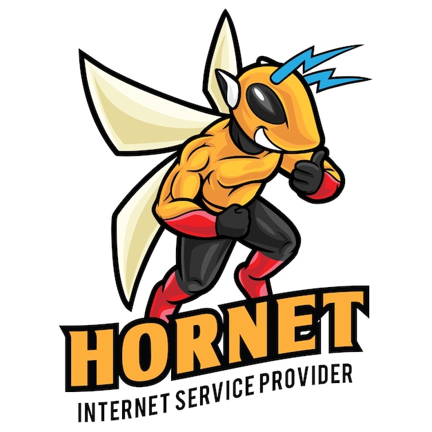 Vecteur modèle de mascotte de logo hornet internet service
