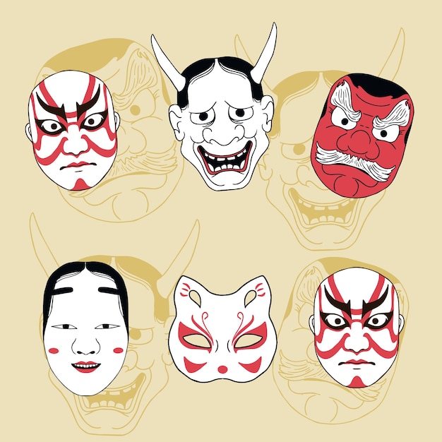 Vecteur modèle de masque traditionnel du japon