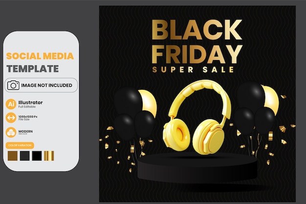 Vecteur modèle de média social black friday sale