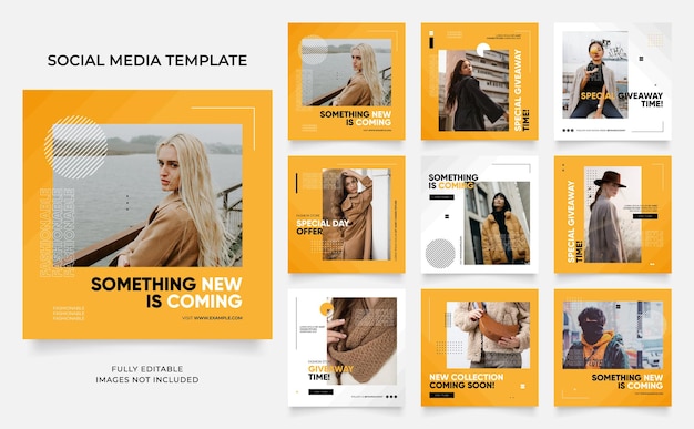 modèle de médias sociaux bannière blog promotion de vente de mode entièrement modifiable instagram et facebook poste carré cadre puzzle affiche de vente organique élément jaune frais arrière-plan vectoriel de forme