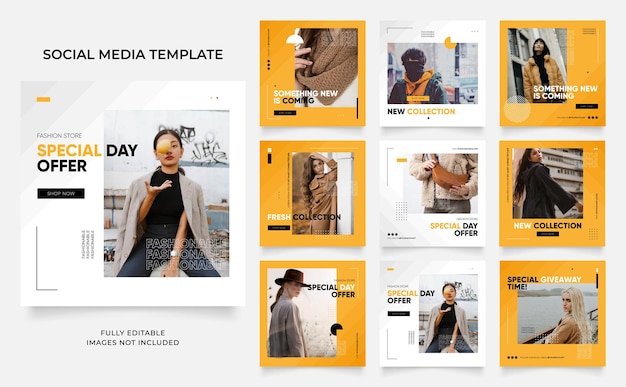 modèle de médias sociaux bannière blog promotion de vente de mode entièrement modifiable instagram et facebook poste carré cadre puzzle affiche de vente organique élément jaune frais arrière-plan vectoriel de forme