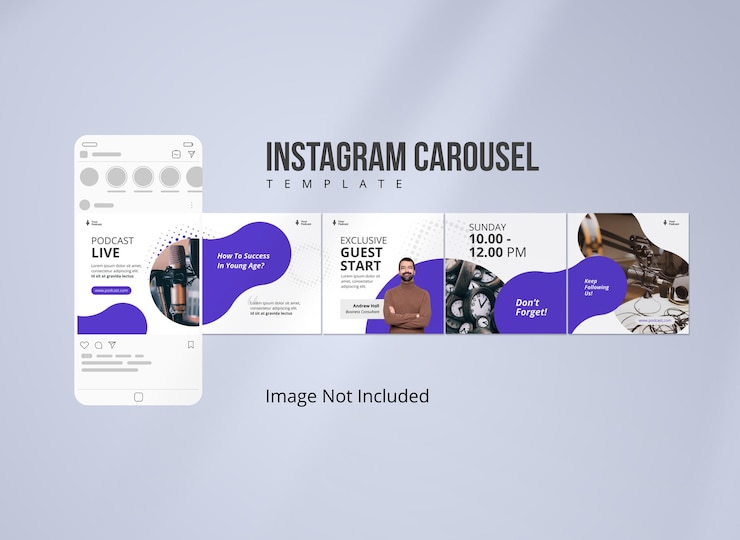 Vecteur modèle de médias sociaux de bannière de carrousel d'instagram de podcast