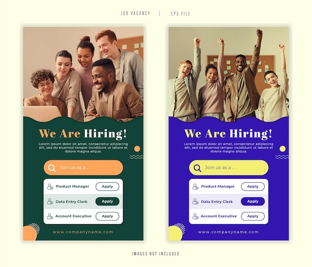 Vecteur modèle de médias sociaux de bannière de promotion de poste vacant vector post instagram contenu d'embauche