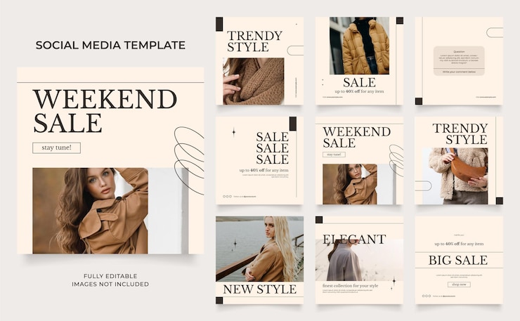 Vecteur modèle de médias sociaux bannière promotion de vente de mode entièrement modifiable instagram et facebook cadre de poste carré puzzle affiche de vente à la mode arrière-plan vectoriel beige brun aquarelle
