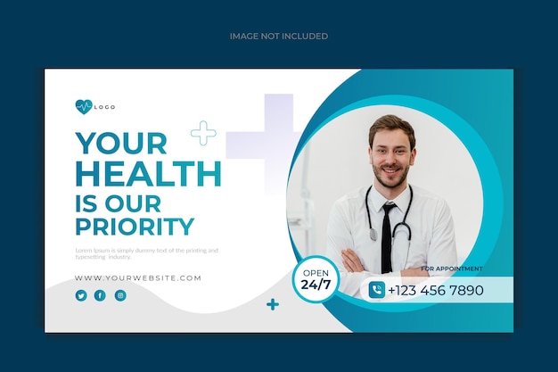 Modèle de médias sociaux de bannière de soins de santé médicaux et dentaires