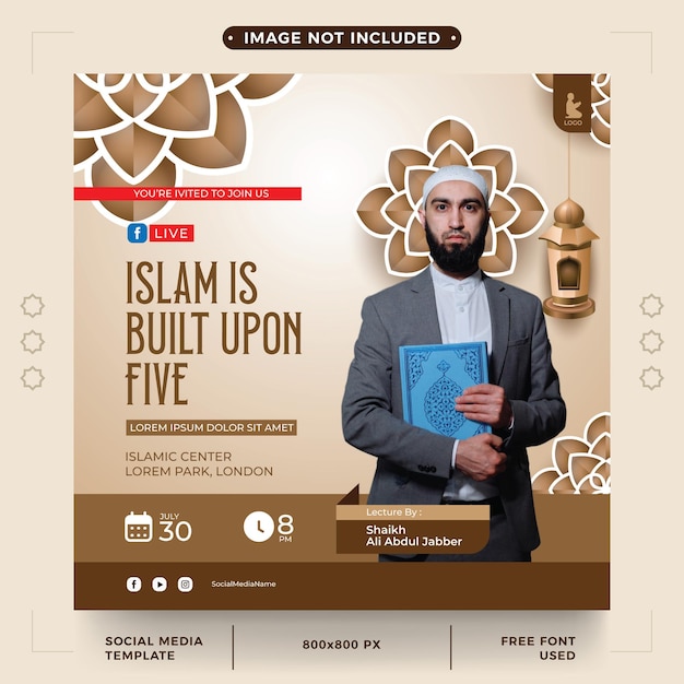 Vecteur modèle de médias sociaux modifiable pour le séminaire islamique