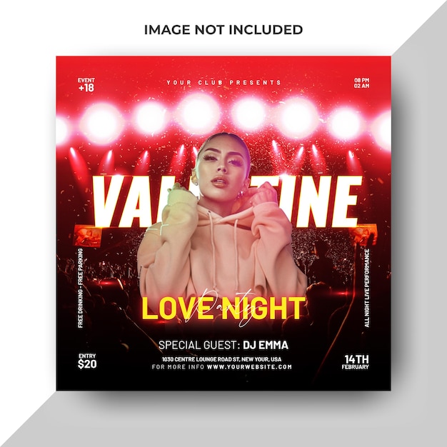 Vecteur modèle de médias sociaux night club valentine party flyer