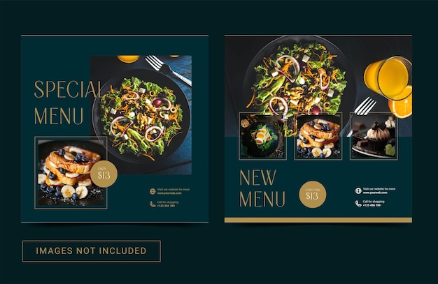 Modèle de médias sociaux pour le menu du restaurant alimentaire Bannière publicitaire promotion du dépliant instagram post
