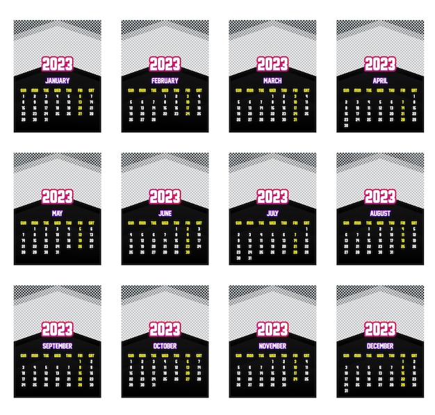 Vecteur modèle mensuel hebdomadaire de calendrier 2023