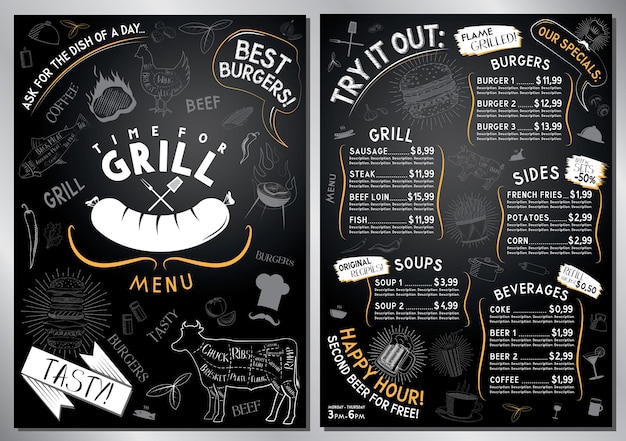 Modèle de menu barbecue grill