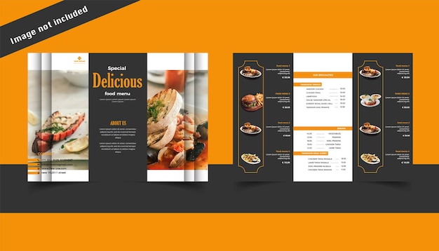 Vecteur modèle de menu de brochure à trois volets jaune alimentaire