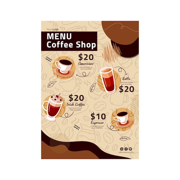 Vecteur modèle de menu de café