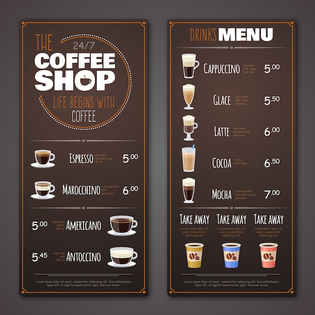 Vecteur modèle de menu de café