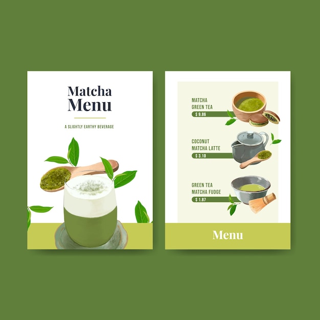 Modèle De Menu Avec Concept De Bonbons Matcha, Style Aquarelle