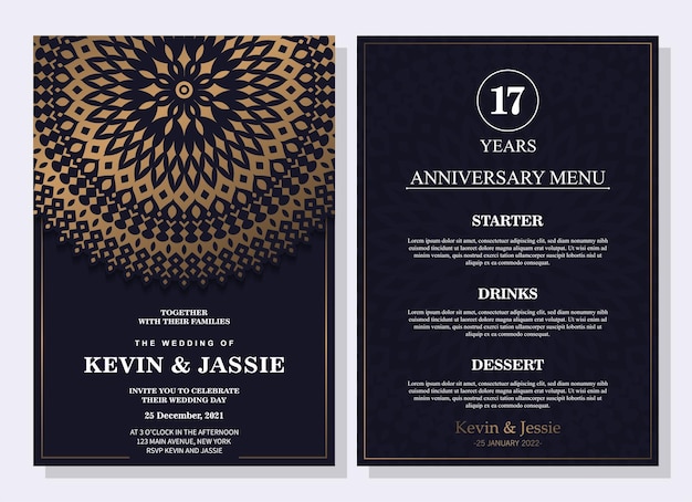 Modèle de menu de concept de mariage élégant