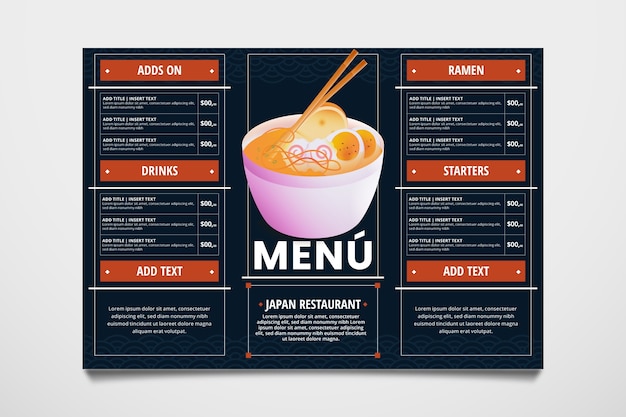 Modèle De Menu De Cuisine Asiatique Dégradé Plat