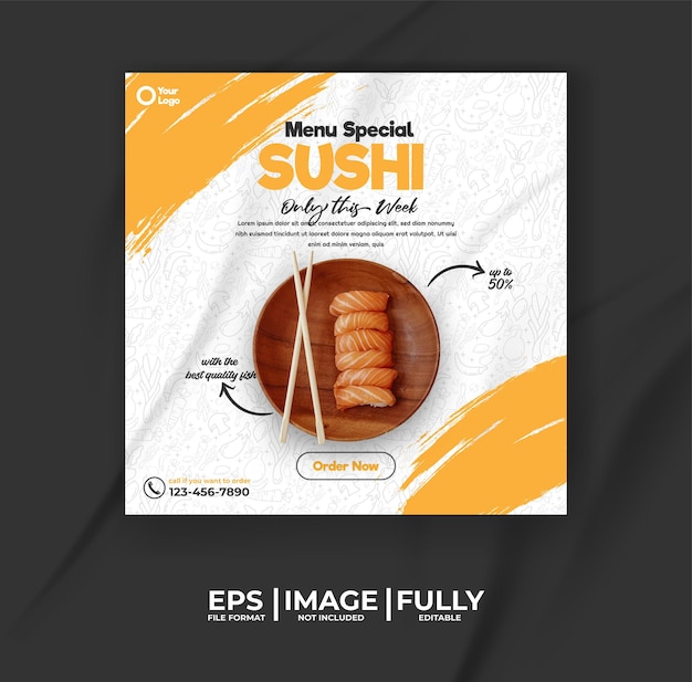 Modèle De Menu De Cuisine Japonaise Sushi Avec Fond De Modèle De Nourriture