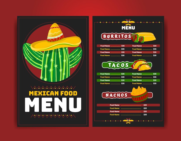 Modèle De Menu De Cuisine Mexicaine De Cuisine Latino-américaine