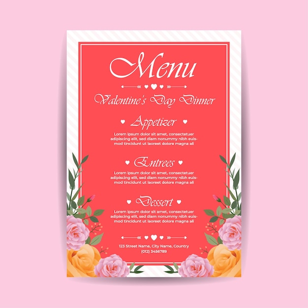 Modèle De Menu Du Dîner De La Saint-valentin