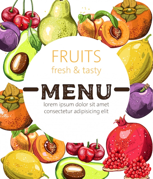 Modèle De Menu De Fruits Frais Et Savoureux Avec Place Pour Le Texte