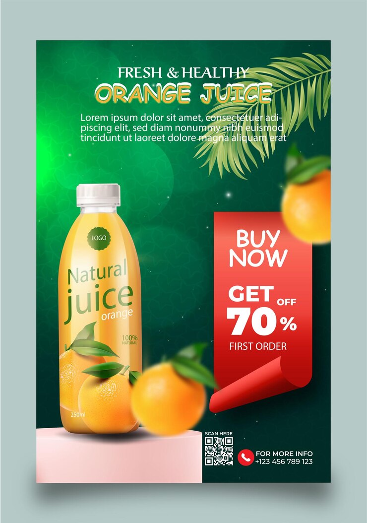 Vecteur modèle de menu de jus d'orange pour les médias sociaux