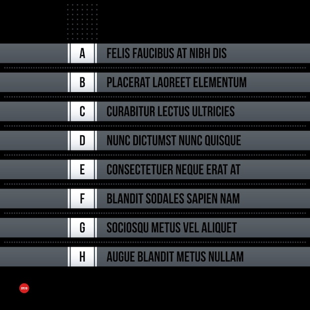 Modèle de menu / liste d'entreprise futuriste sur fond noir