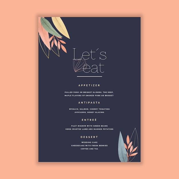 Vecteur modèle de menu de mariage minimal