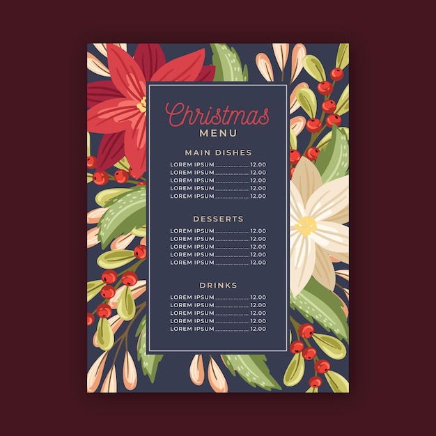 Modèle De Menu De Noël Au Design Plat