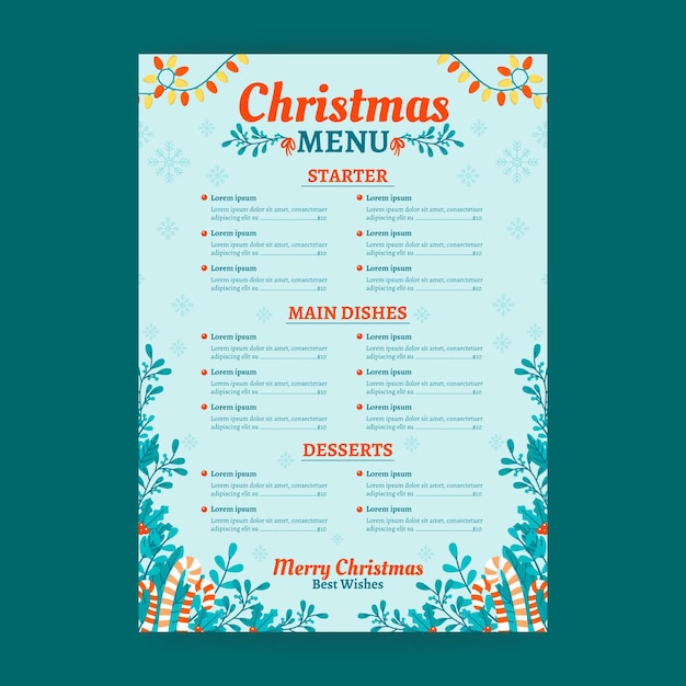 Vecteur modèle de menu de noël dessiné à la main