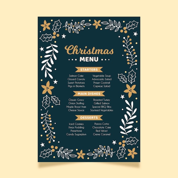 Modèle De Menu De Noël Dessiné à La Main