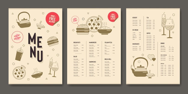 Modèle de menu de restaurant au design plat