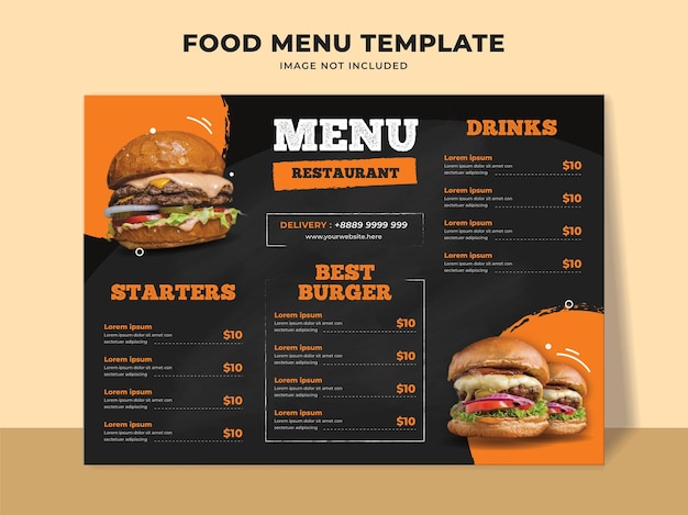 Vecteur modèle de menu de restaurant burger
