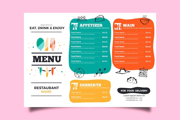 Modèle de menu de restaurant coloré