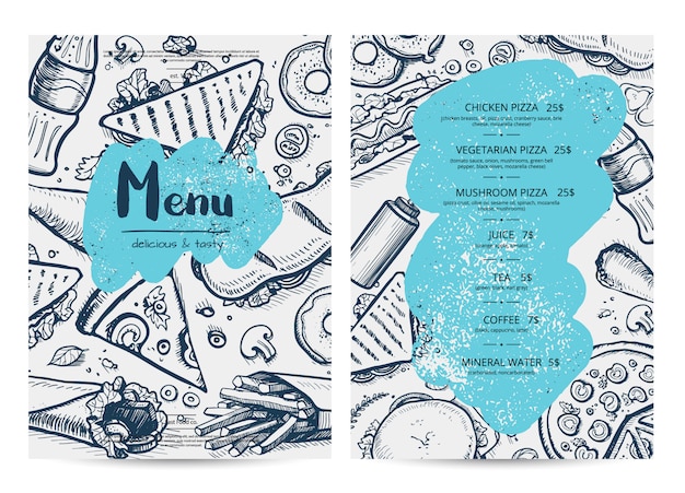 Modèle De Menu De Restaurant Avec Des Croquis De La Nourriture